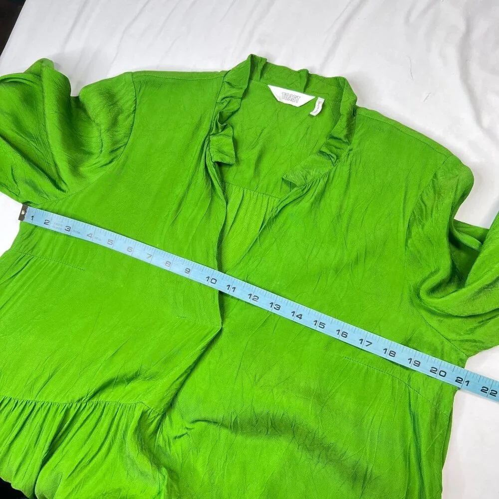 Toast Tiered Crinkle Twill Dress Spruce Green Midi Asymmetric Oversized Medium - Picture 8 of 14